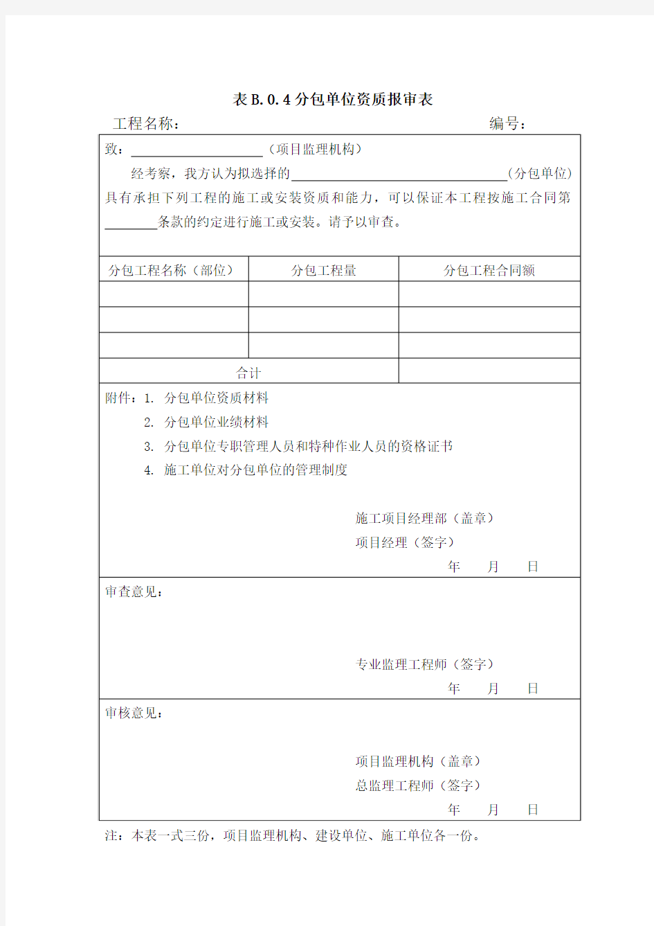 表B.0.4单位资质报审