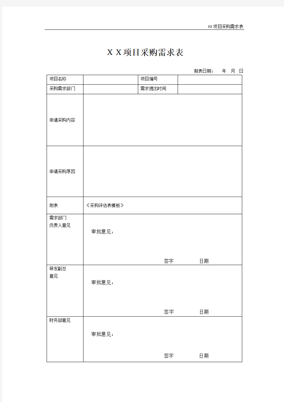 采购需求表模板