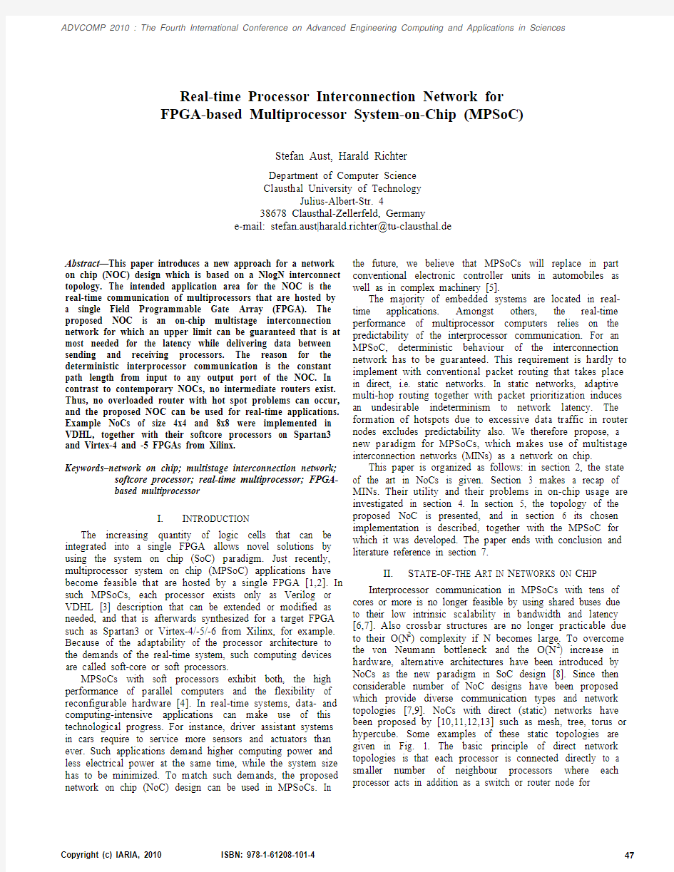 Real-Time Processor Interconnection Network for FPGA-based Multiprocessor System-on-Chip (MPSoC)