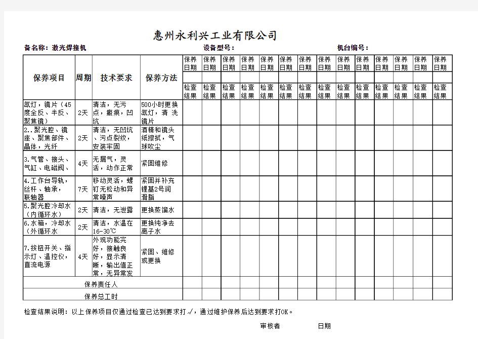 点焊机保养表