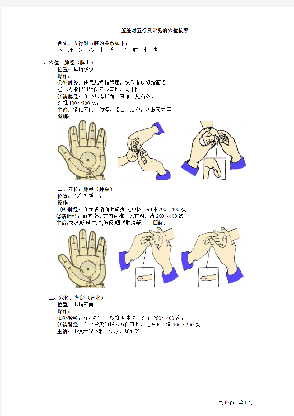 五脏对五行及常见病穴位按摩