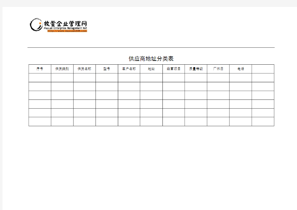 供应商地址分类表