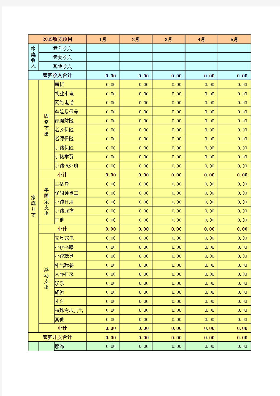 家庭财务收支汇总表(模版)