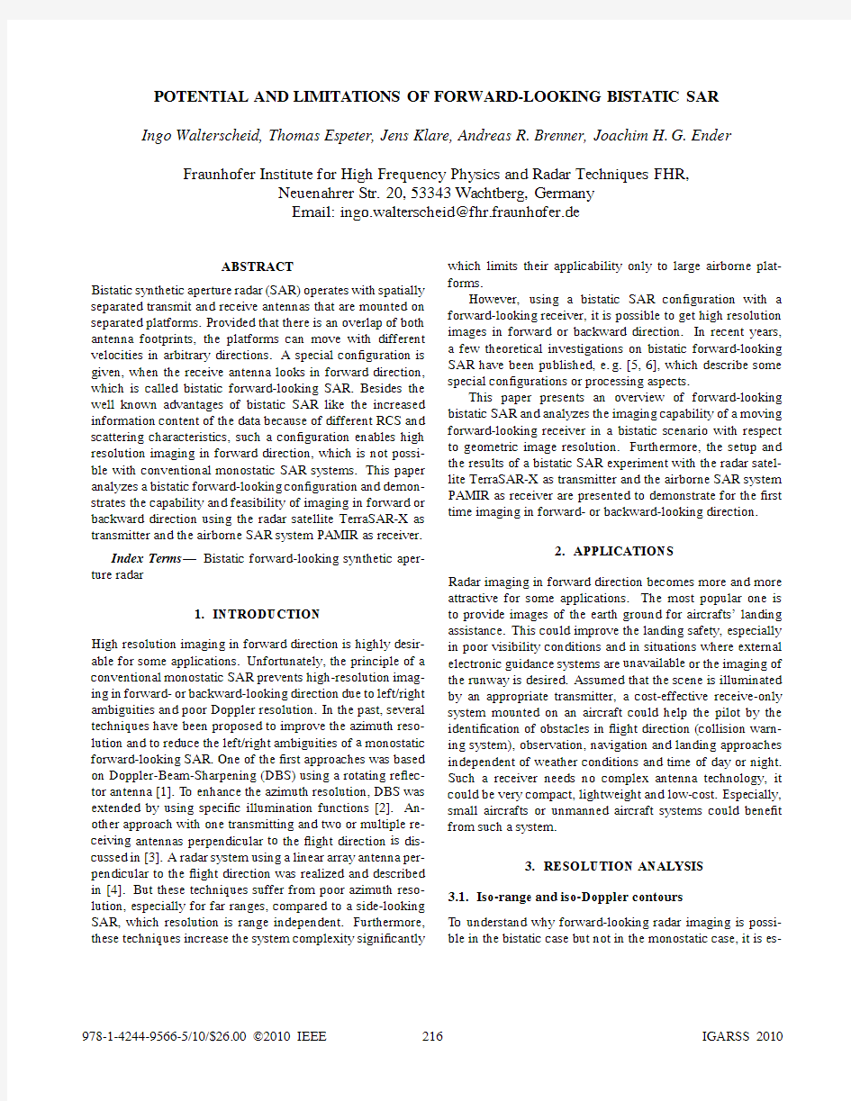 POTENTIAL AND LIMITATIONS OF FORWARD-LOOKING BISTATIC SAR