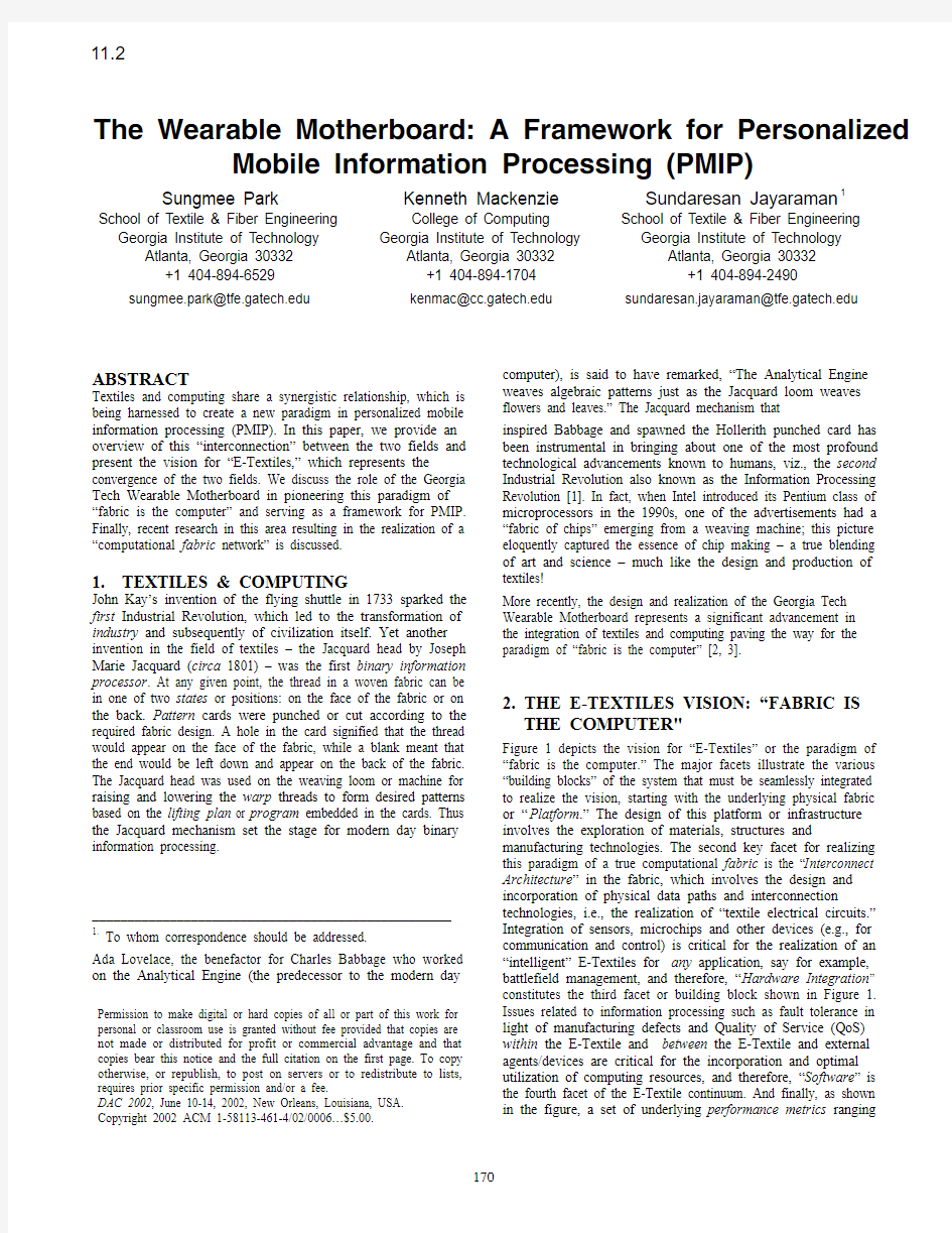 11.2 The Wearable Motherboard A Framework for Personalized Mobile Information Processing (P