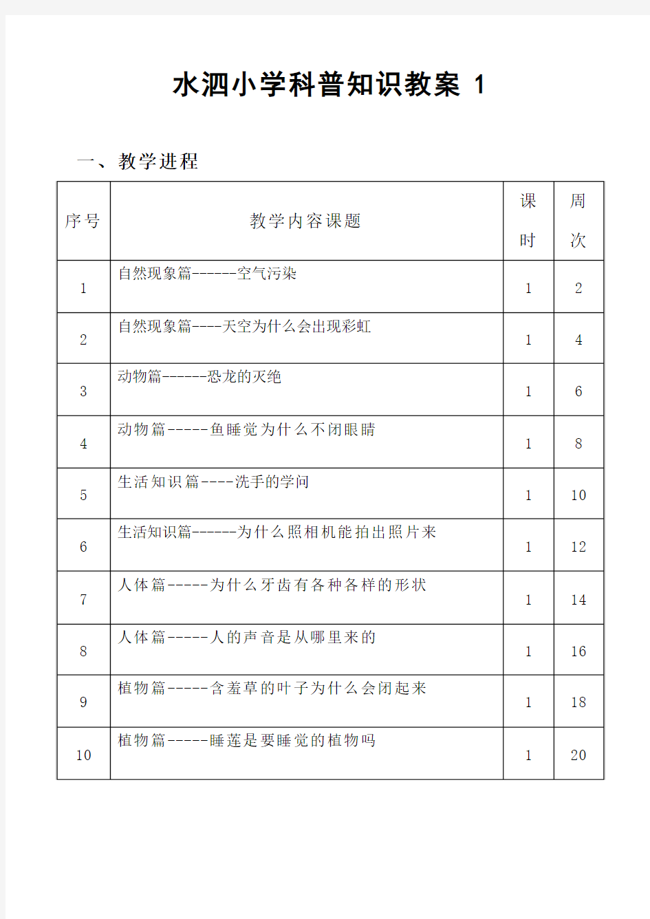 水泗小学科普知识教案1