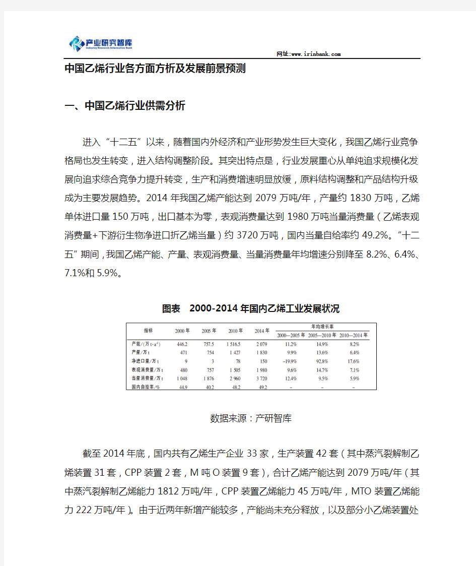 中国乙烯行业各方面分析及行业发展前景预测