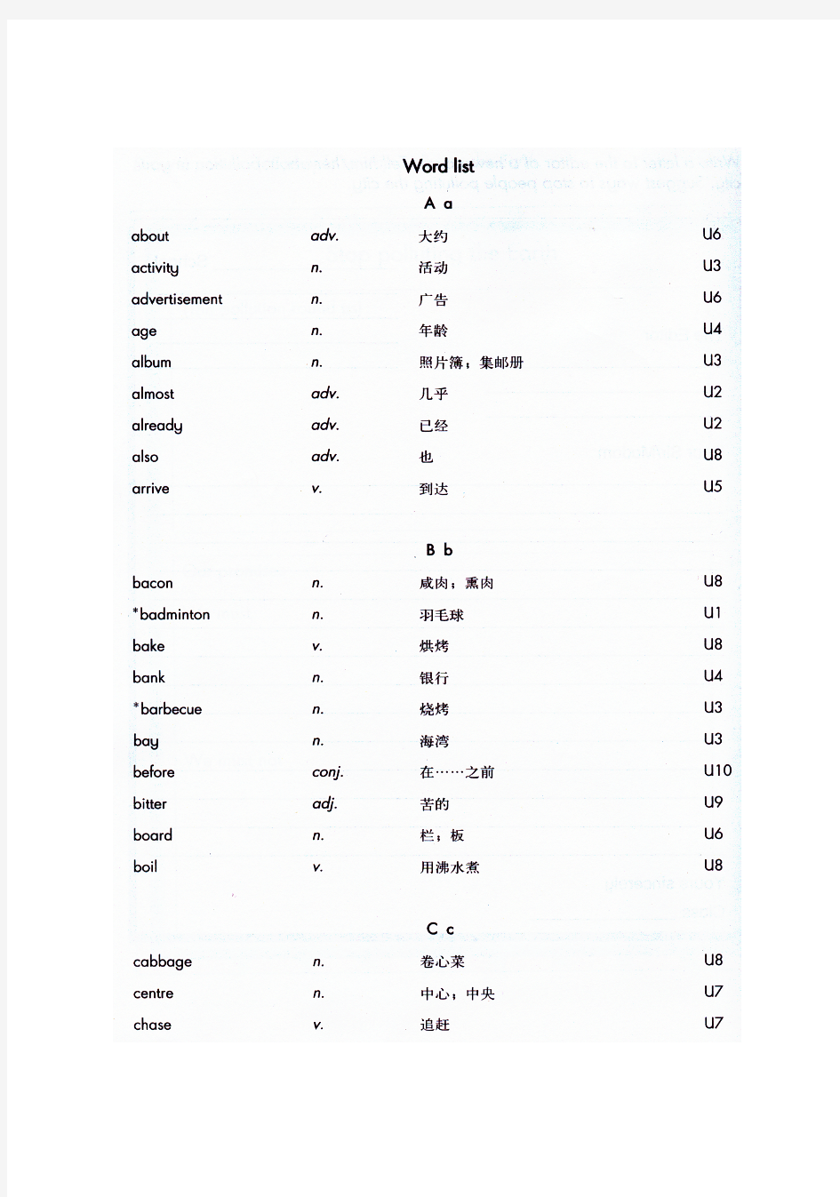 牛津版上海六年级第一学期词汇表
