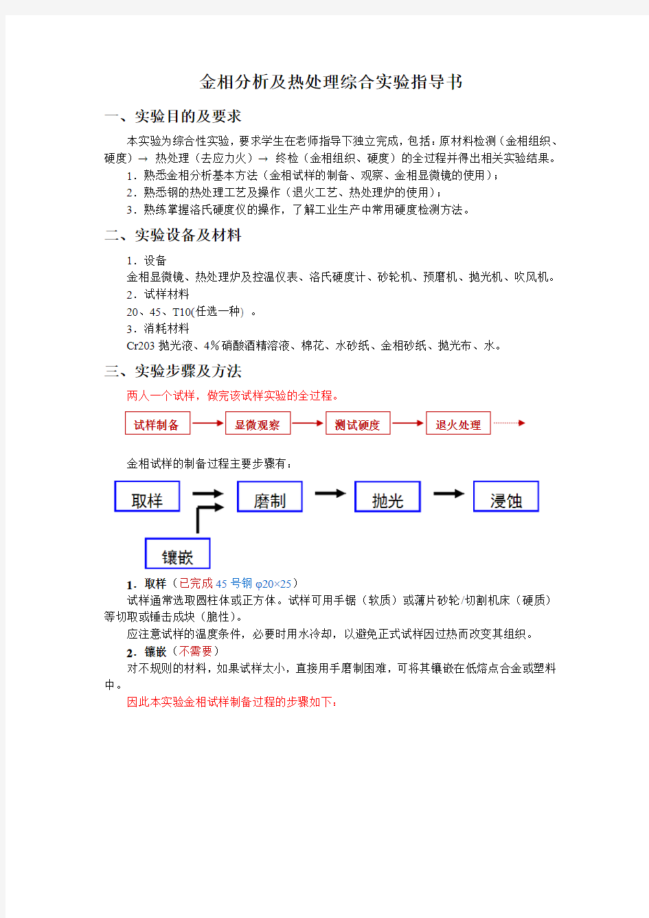 金相分析及热处理综合实验指导书