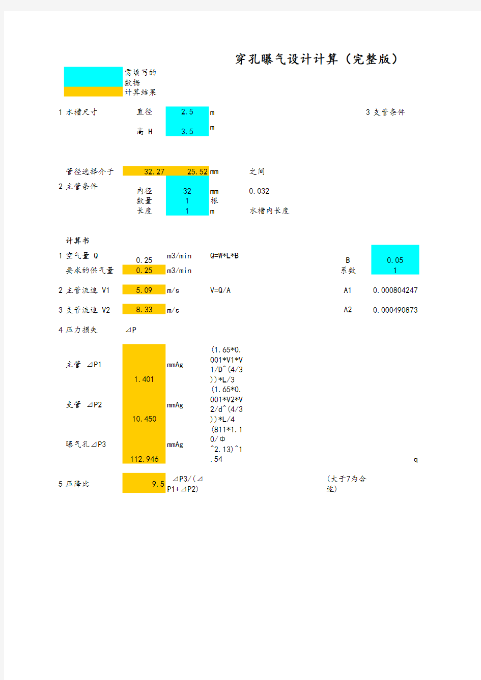 穿孔管曝气设计计算书