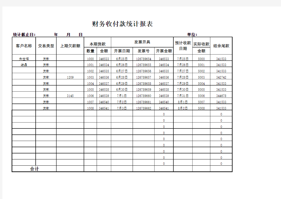 财务收付款统计报表