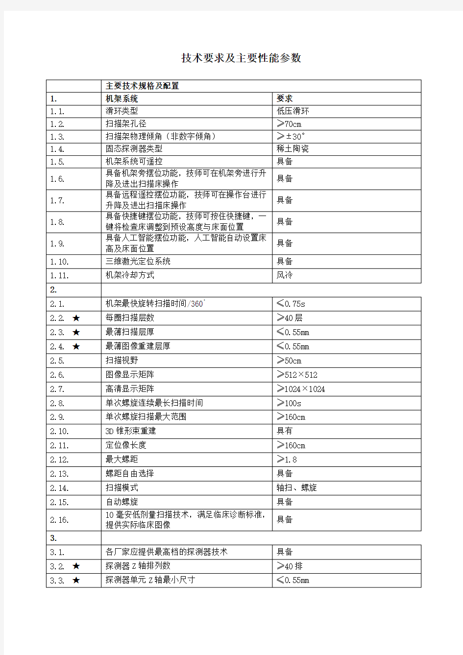 技术要求及主要性能参数