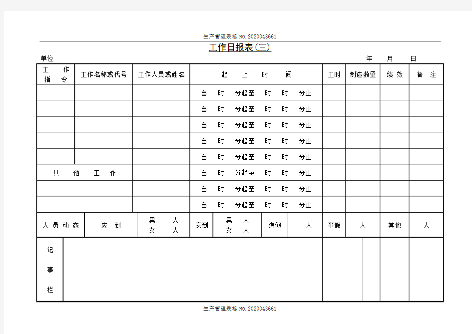 【生产管理表格模板】工作日报表〈三〉