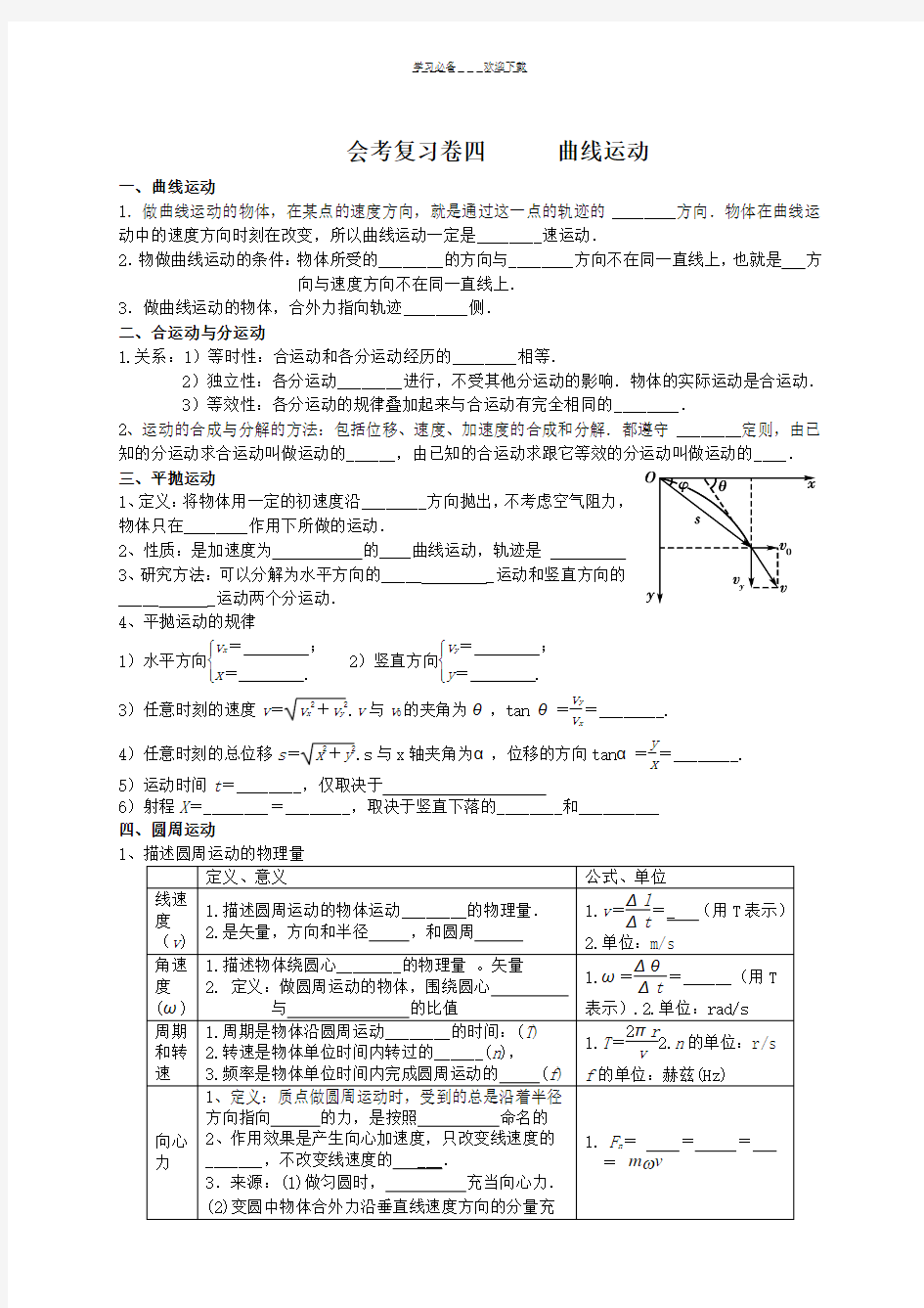 曲线运动知识点会考