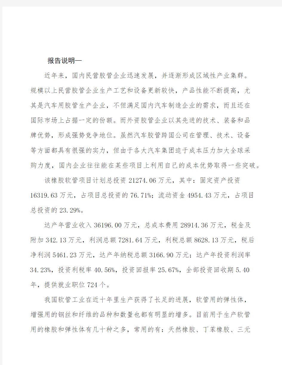 广州橡胶软管项目投资计划书