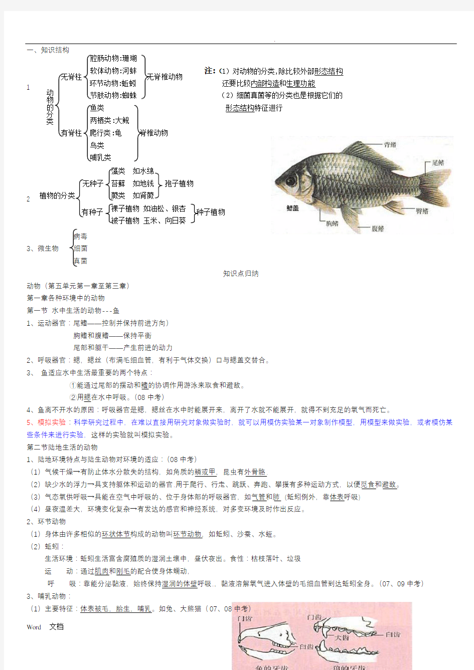 人教版八年级生物上册知识点总结(全面)