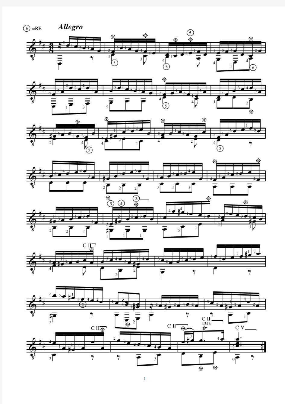 巴赫作品 《快板》Allegro, BWV 998 ;J. S. Bach 古典吉他谱