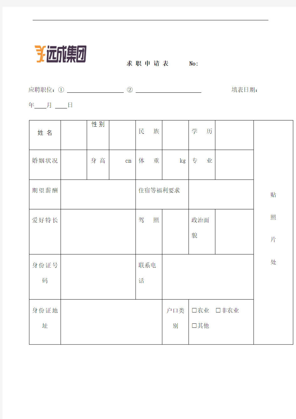 电子版求职申请表