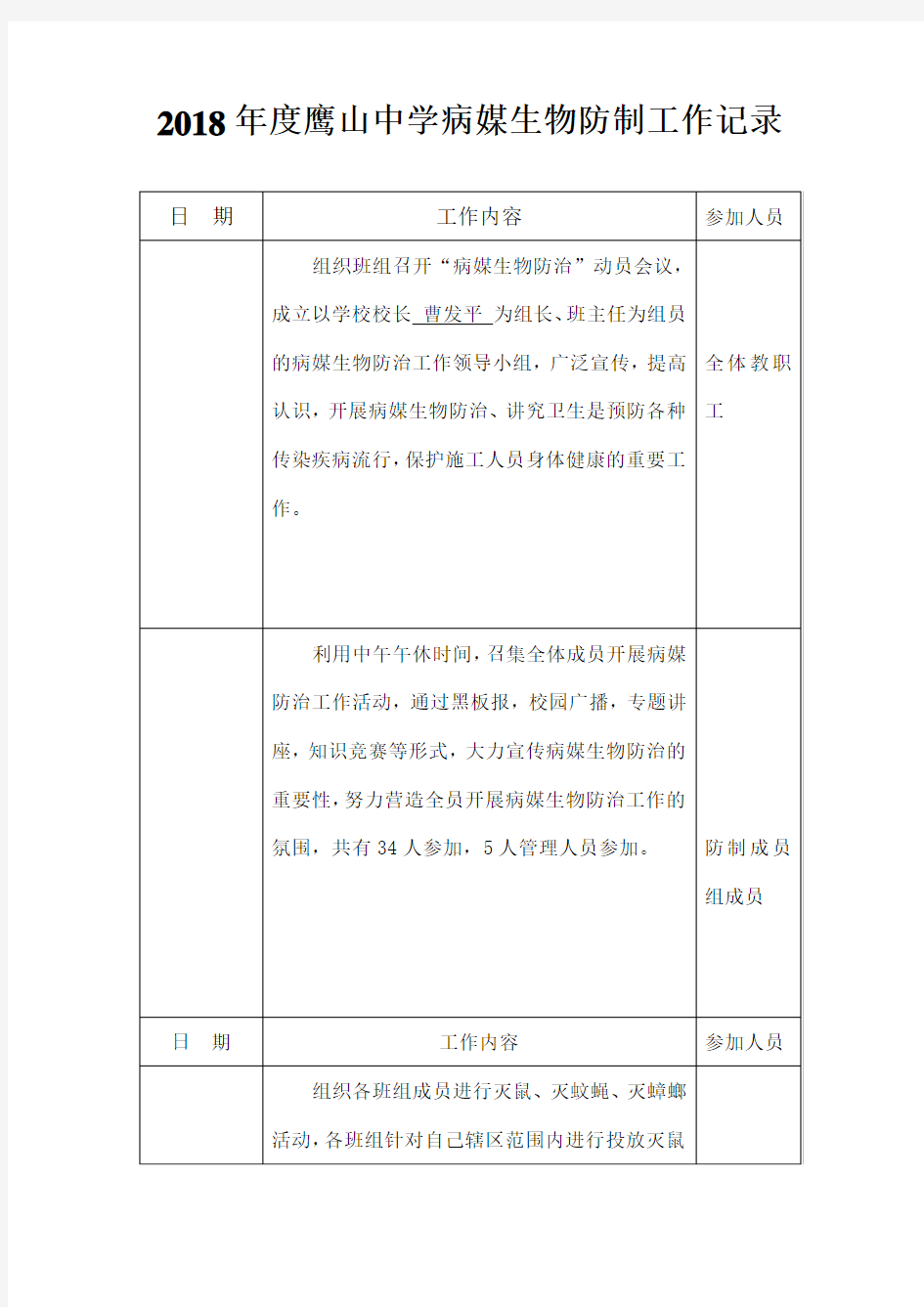 病媒生物防制工作记录