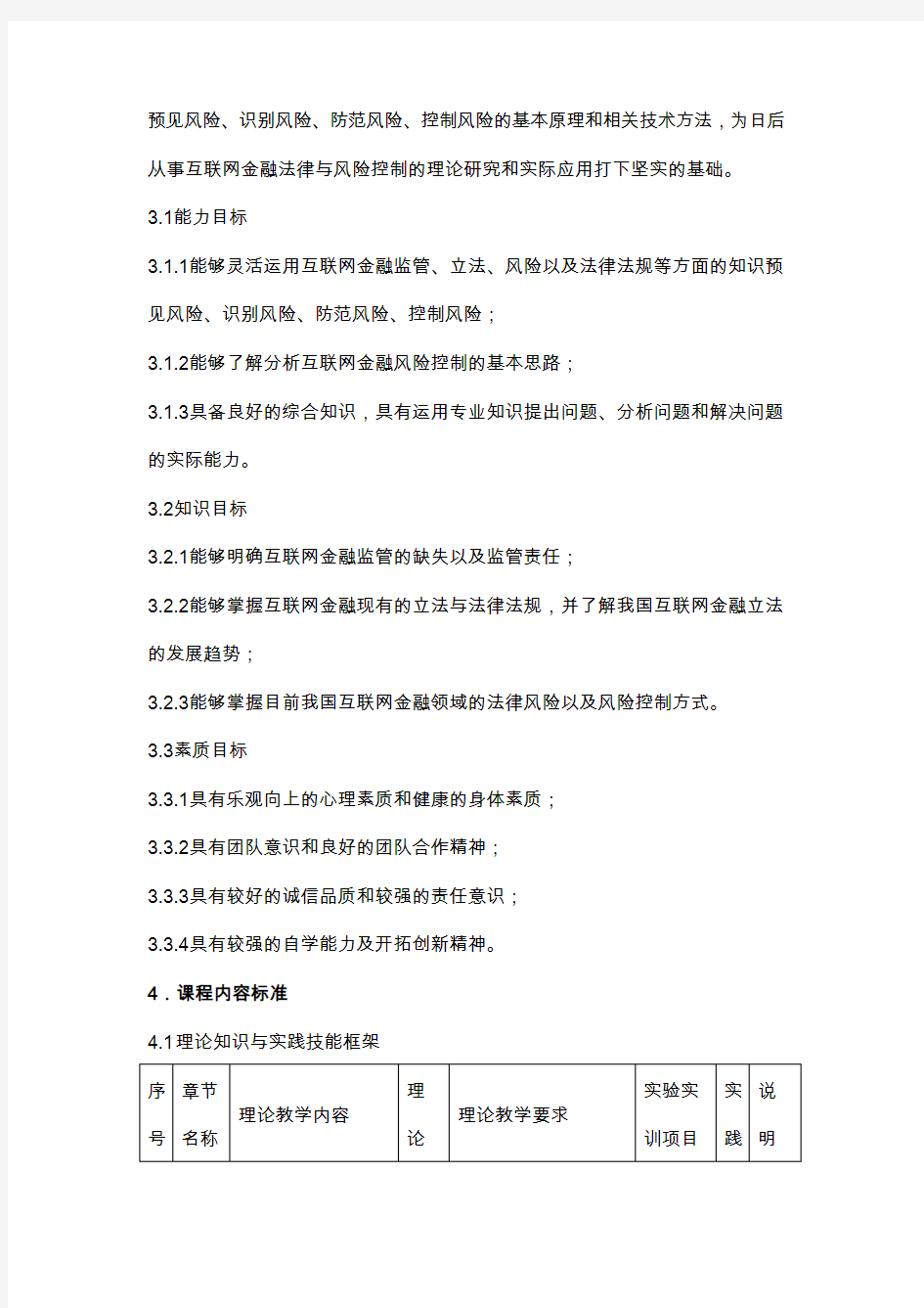 《互联网金融法律与风险控制》课程标准