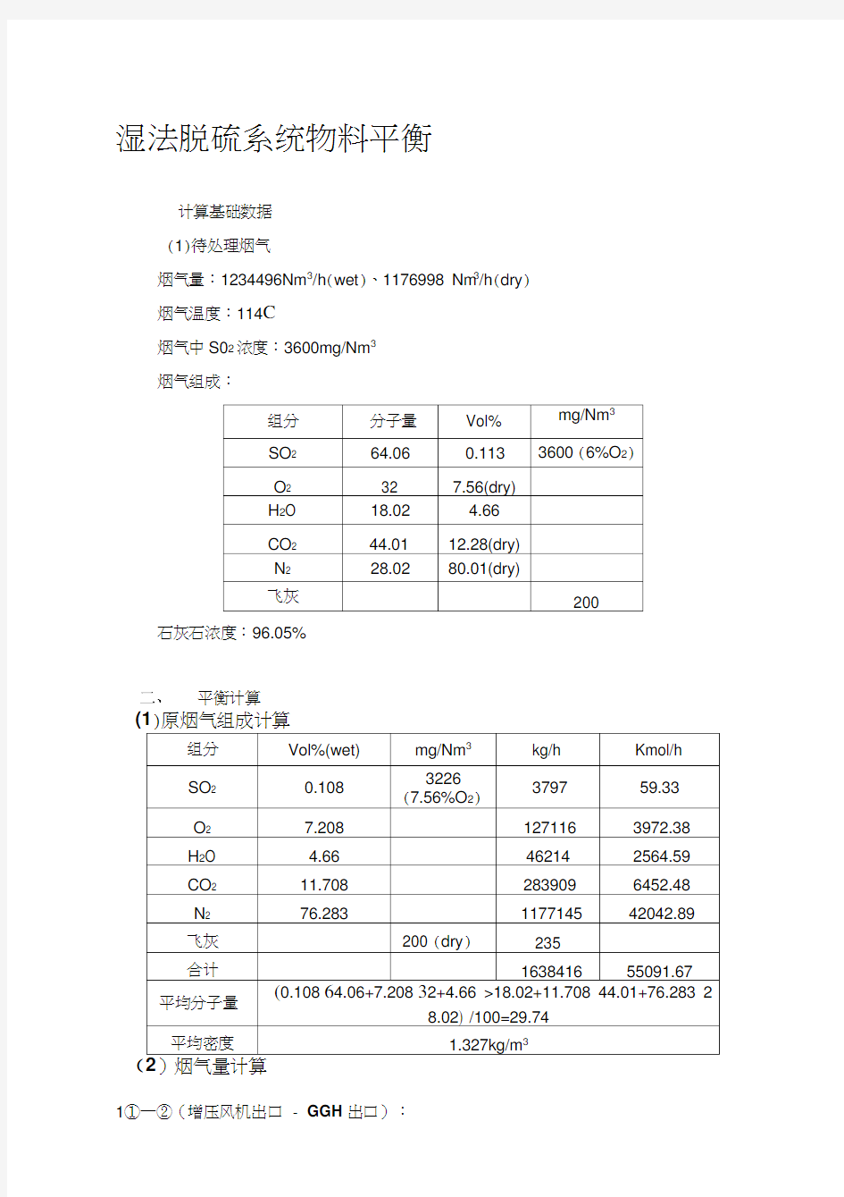 脱硫计算公式比较全