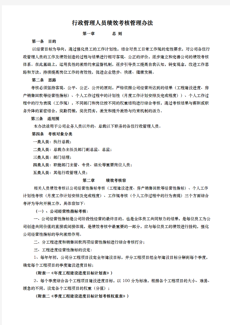 行政管理人员绩效考核方案