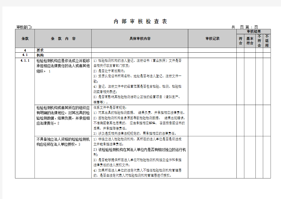 (完整版)CMA2018新版RBT214-2017内部审核检查表