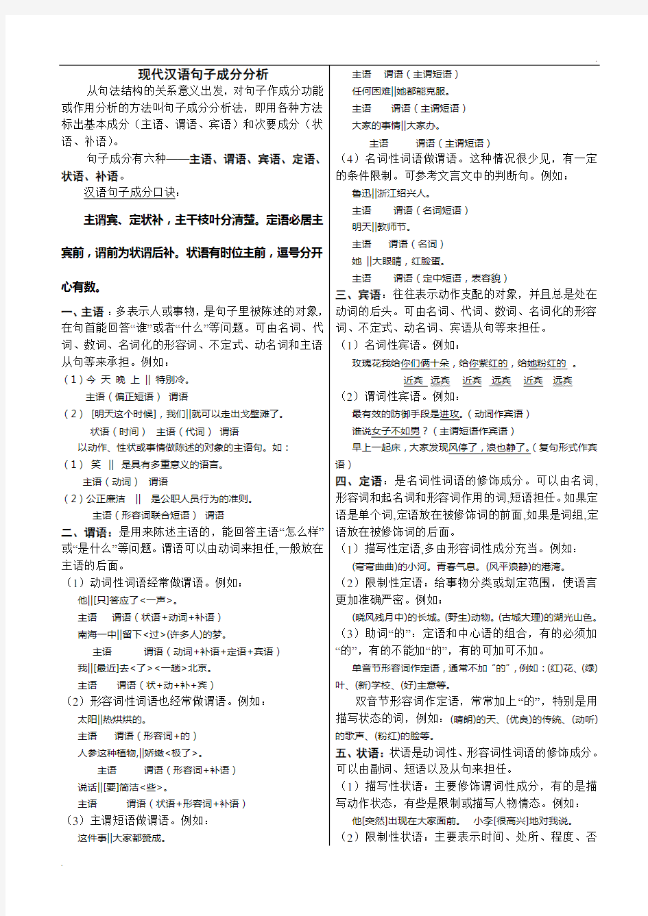 现代汉语句子成分分析