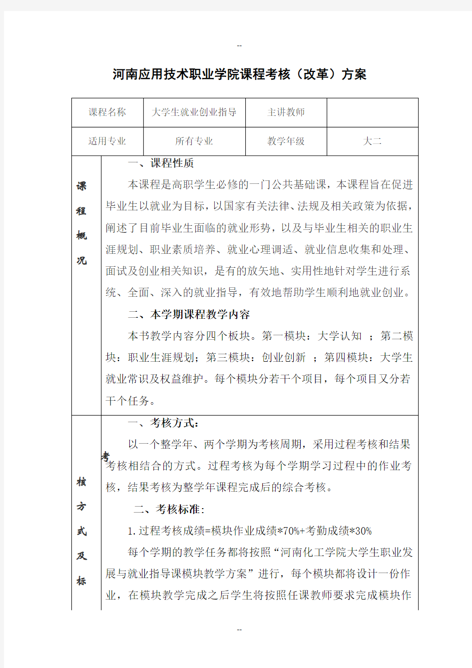 就业指导课程考核方式改革方案