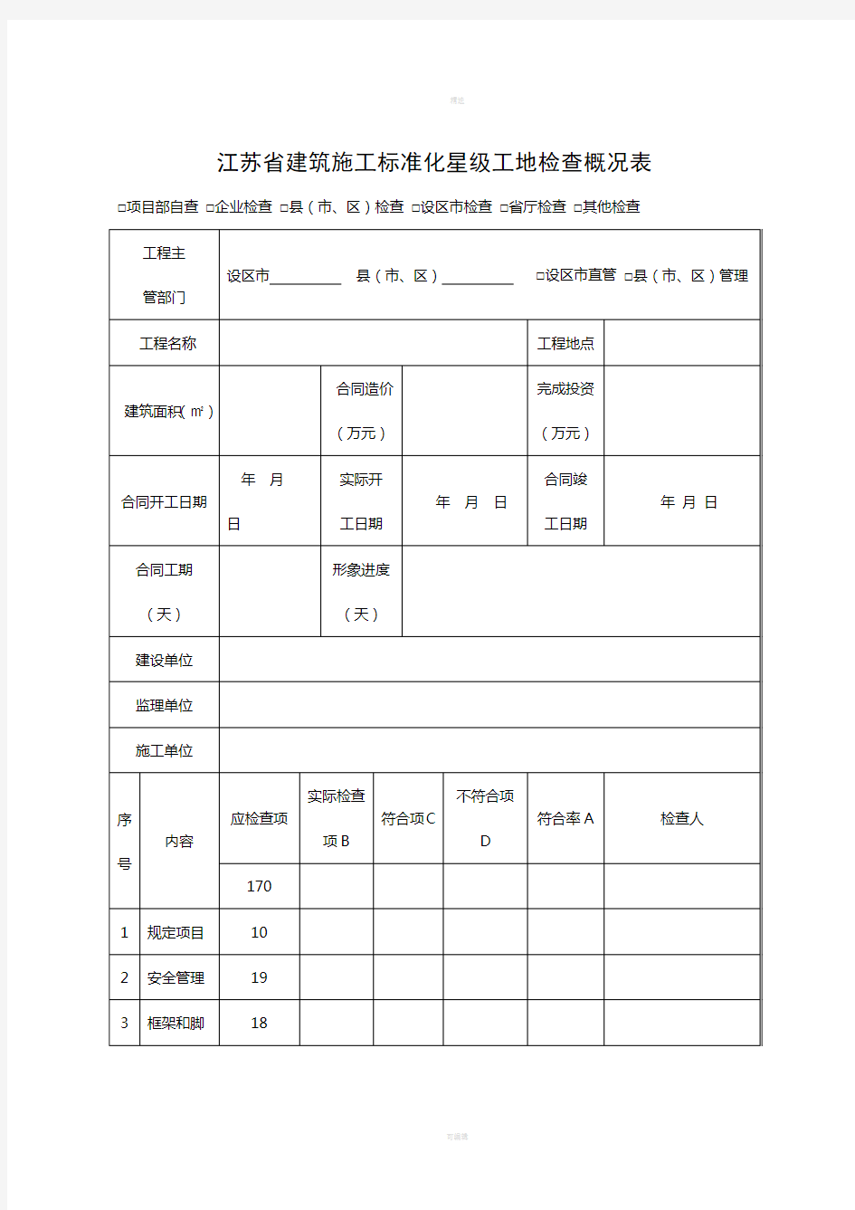 江苏省标准化星级考评检查表