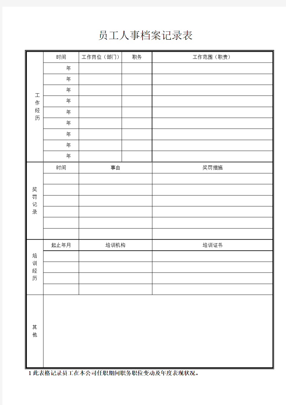 员工人事档案登记表