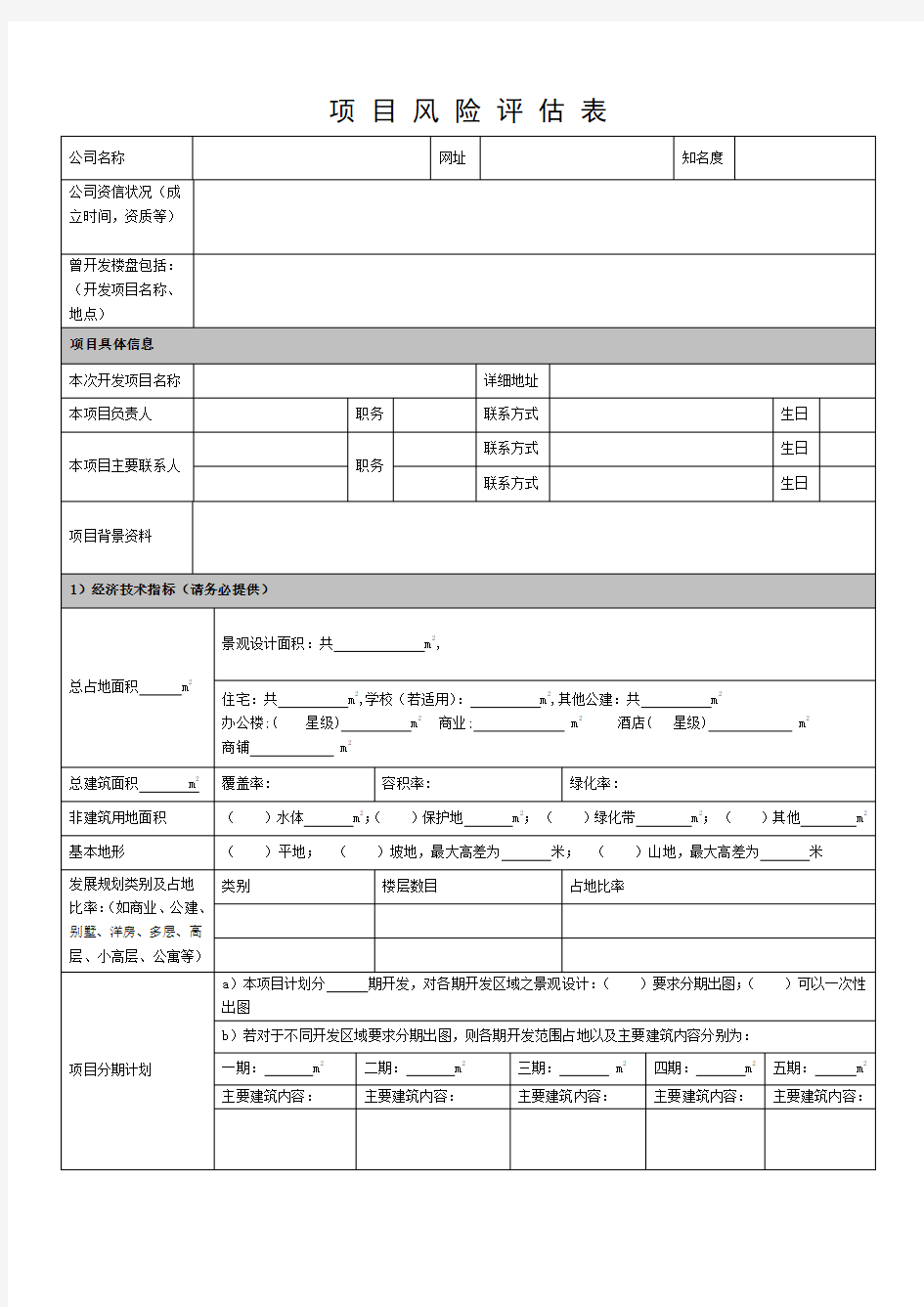 项目风险评估表格