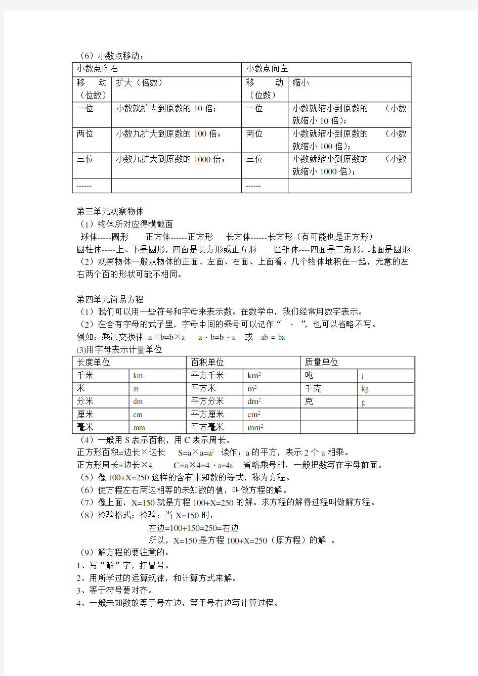 人教版五年级数学上册笔记整理