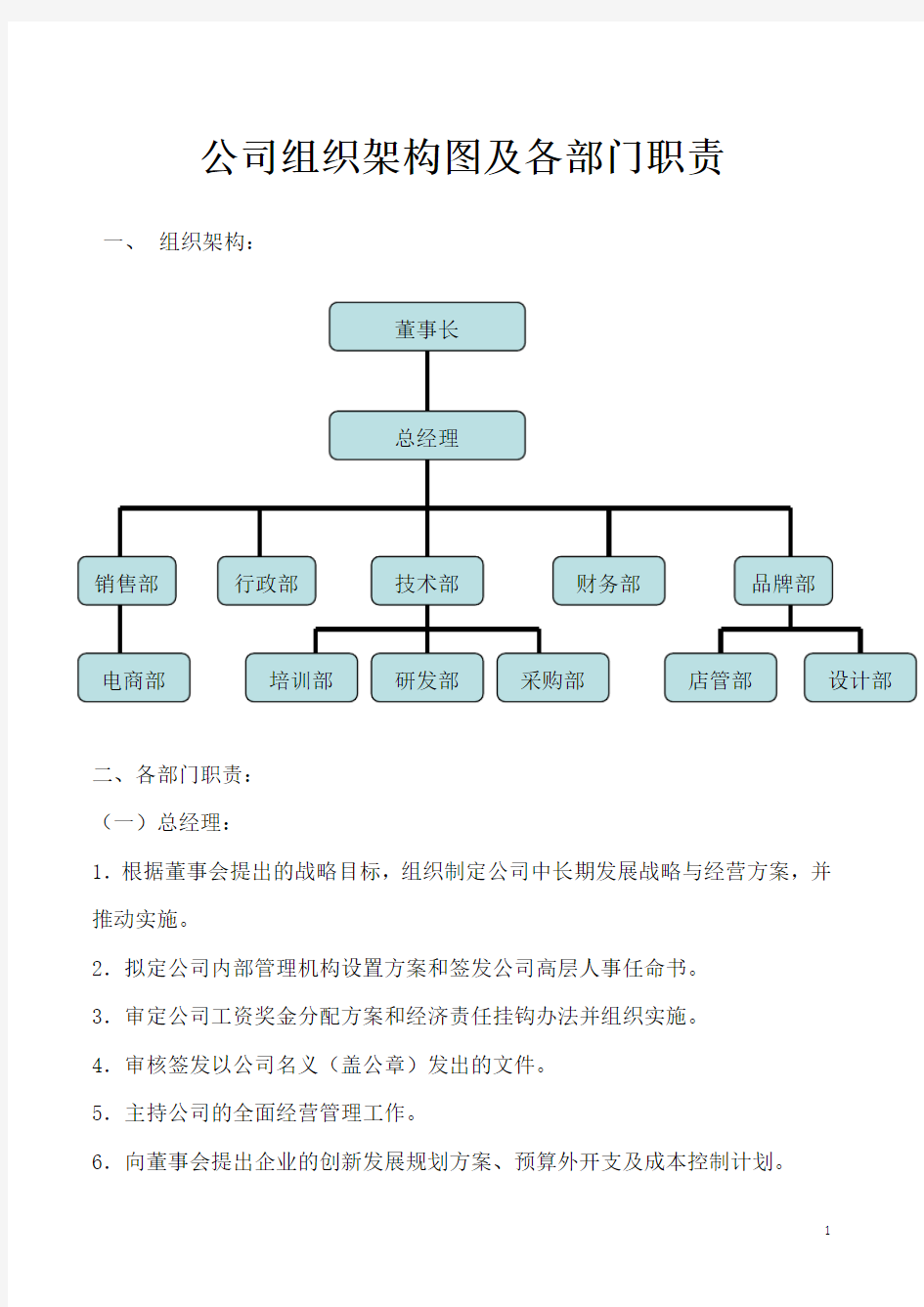 公司组织架构及部门职责