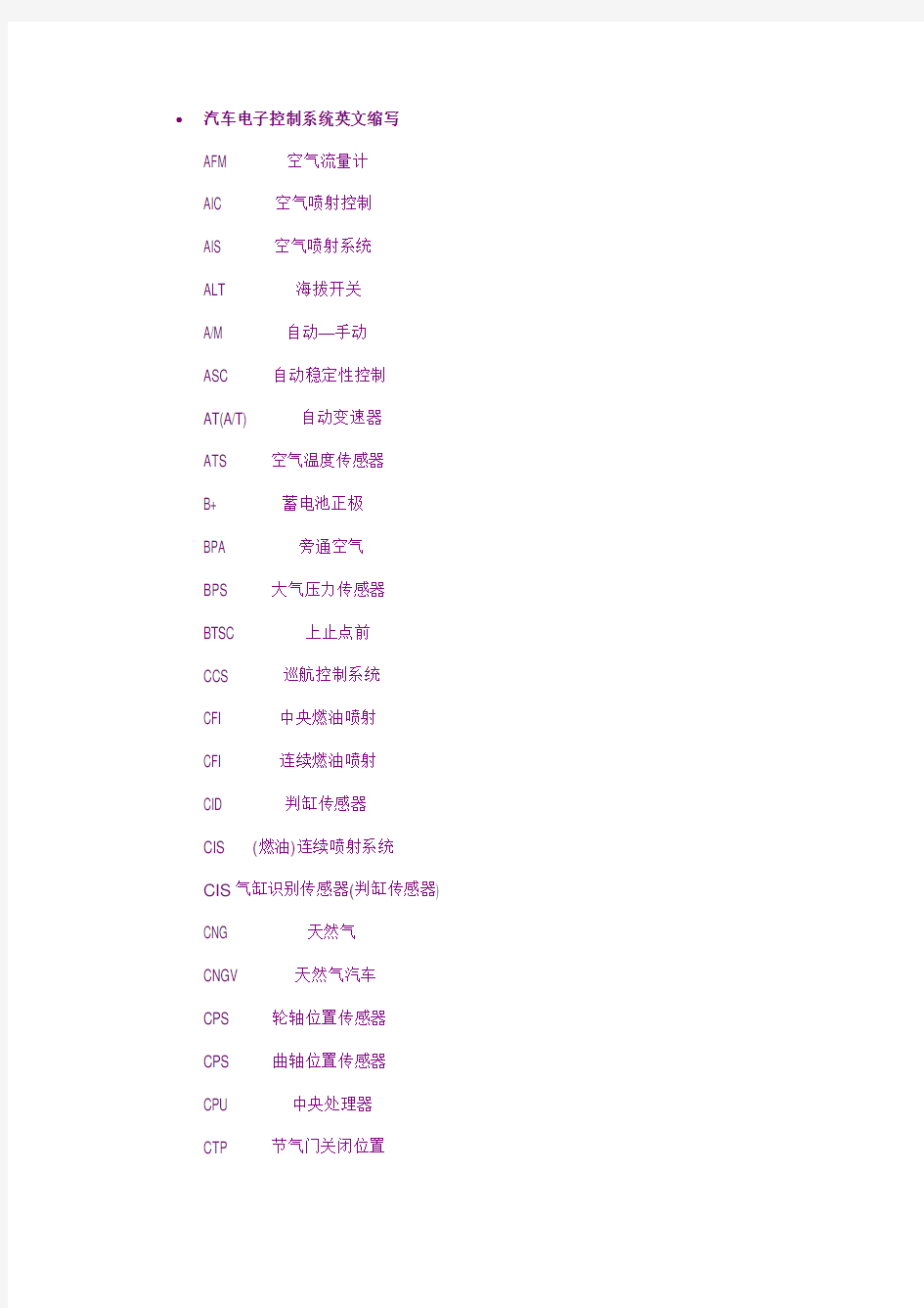 汽车电子控制系统英文缩写