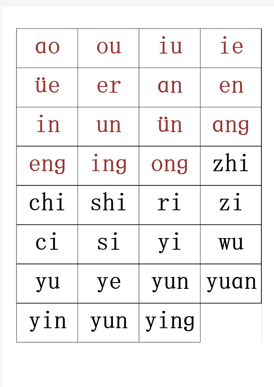 小学拼音字母表