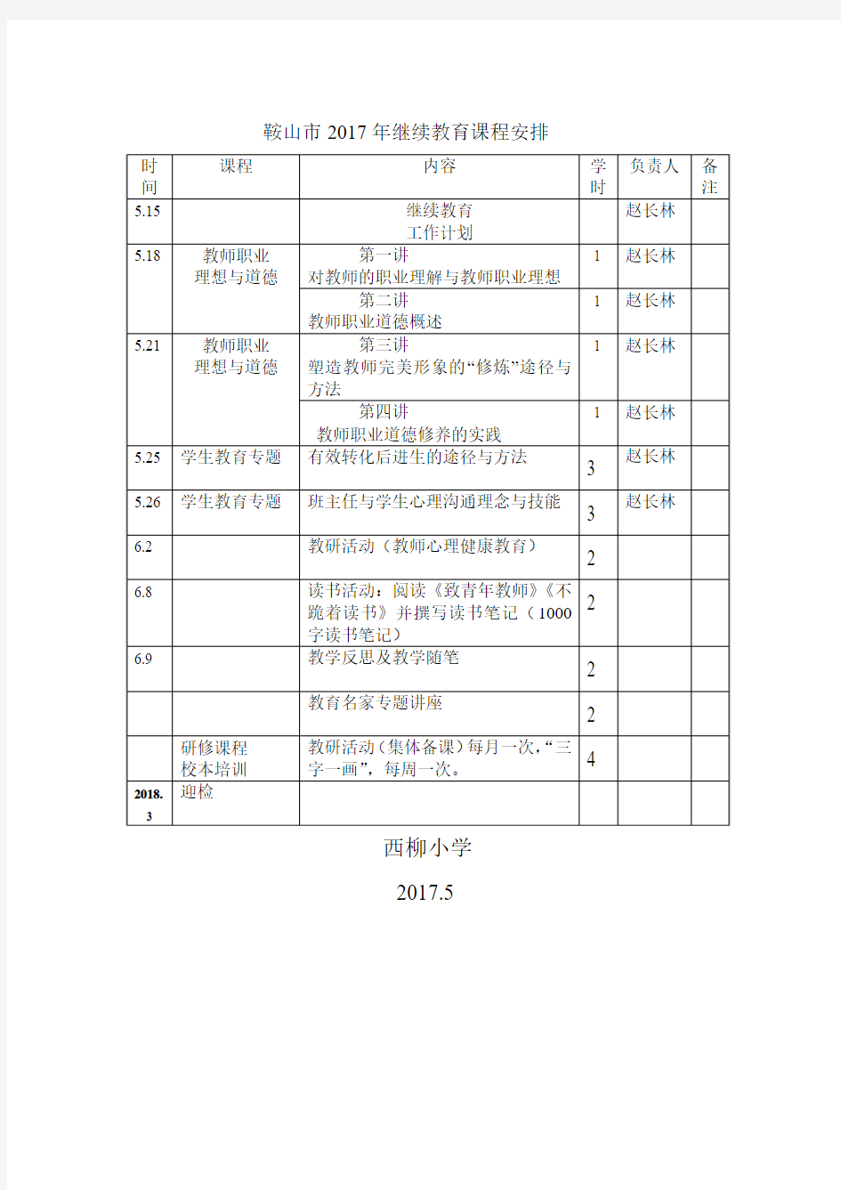 鞍山市2017年继续教育课程安排