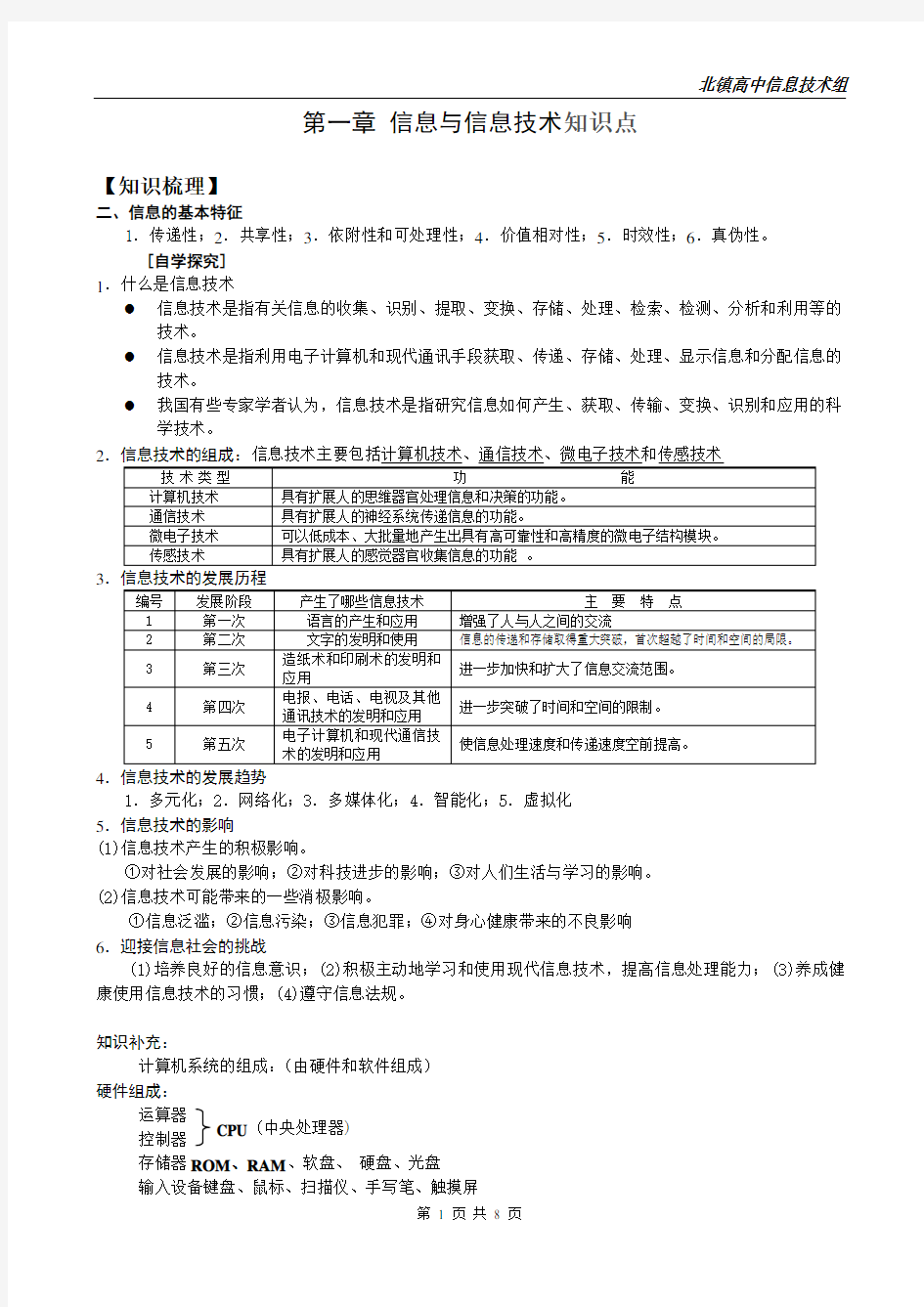 (完整word版)《信息技术基础》知识点汇总