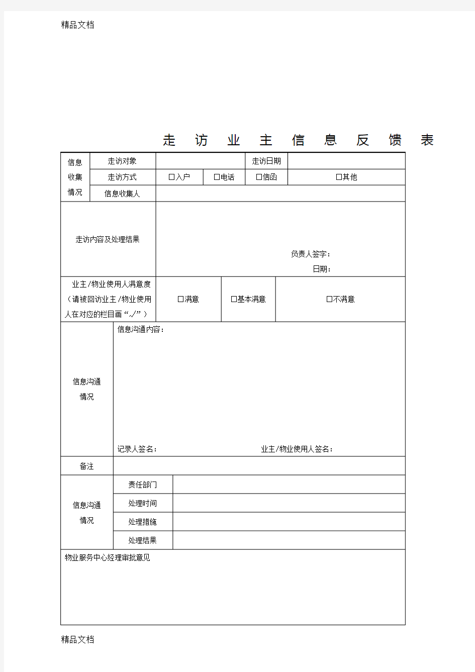 最新物业客服部工作表格大全