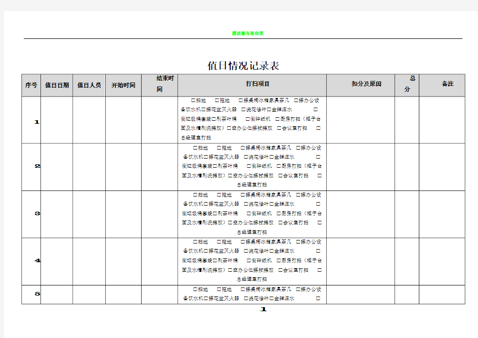 值日情况记录表