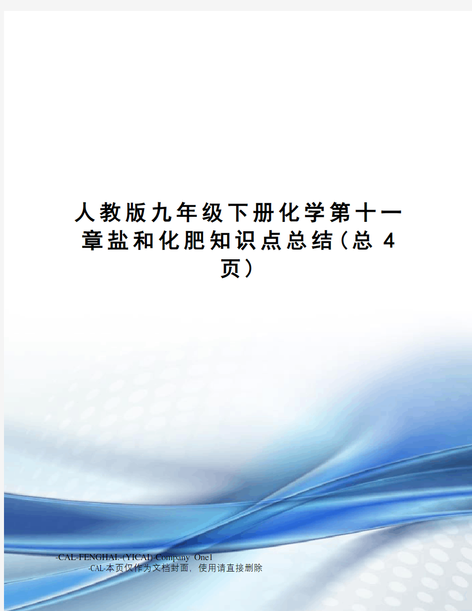 人教版九年级下册化学第十一章盐和化肥知识点总结