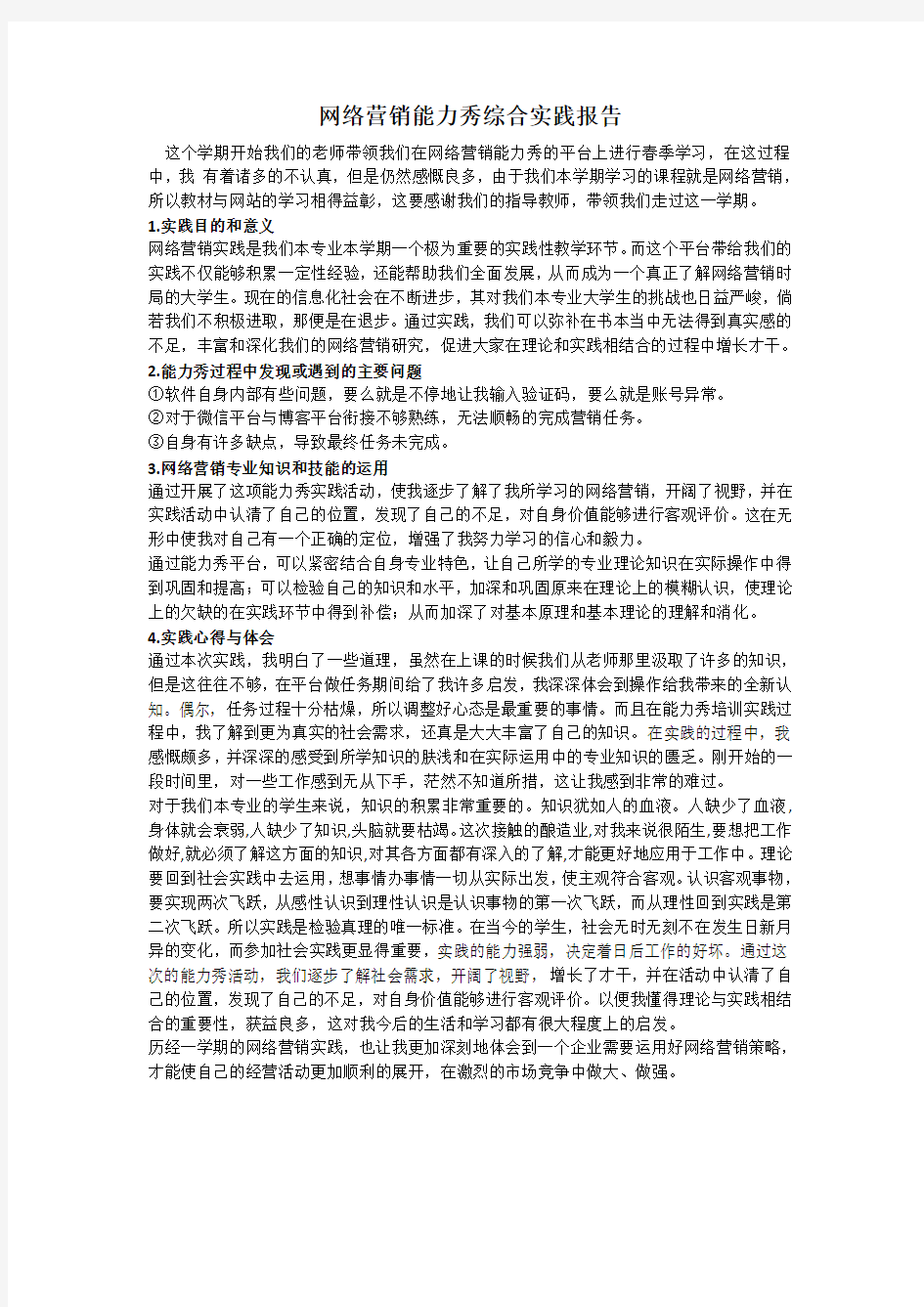 网络营销能力秀综合实践报告