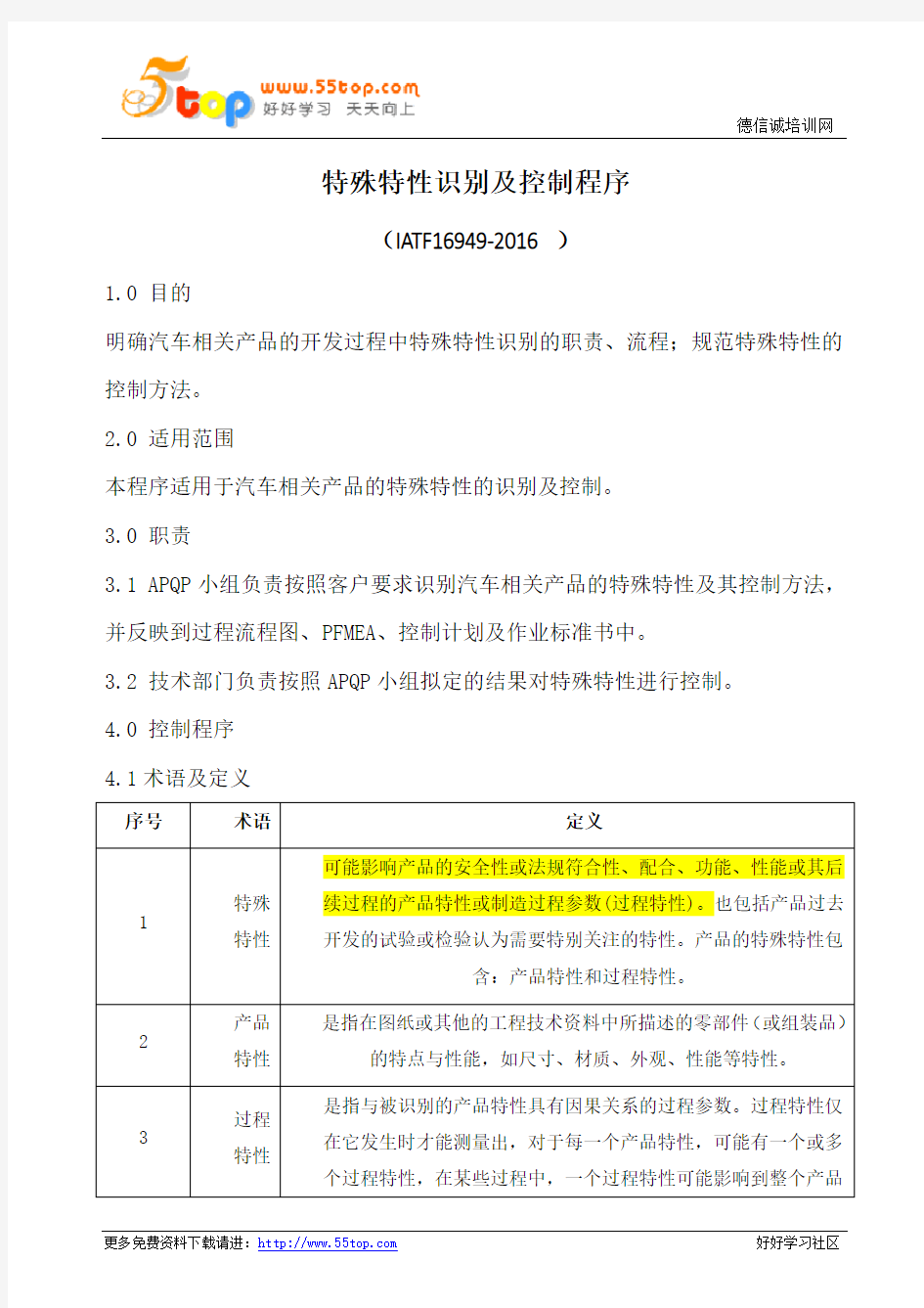 特殊特性识别及控制程序(含记录)