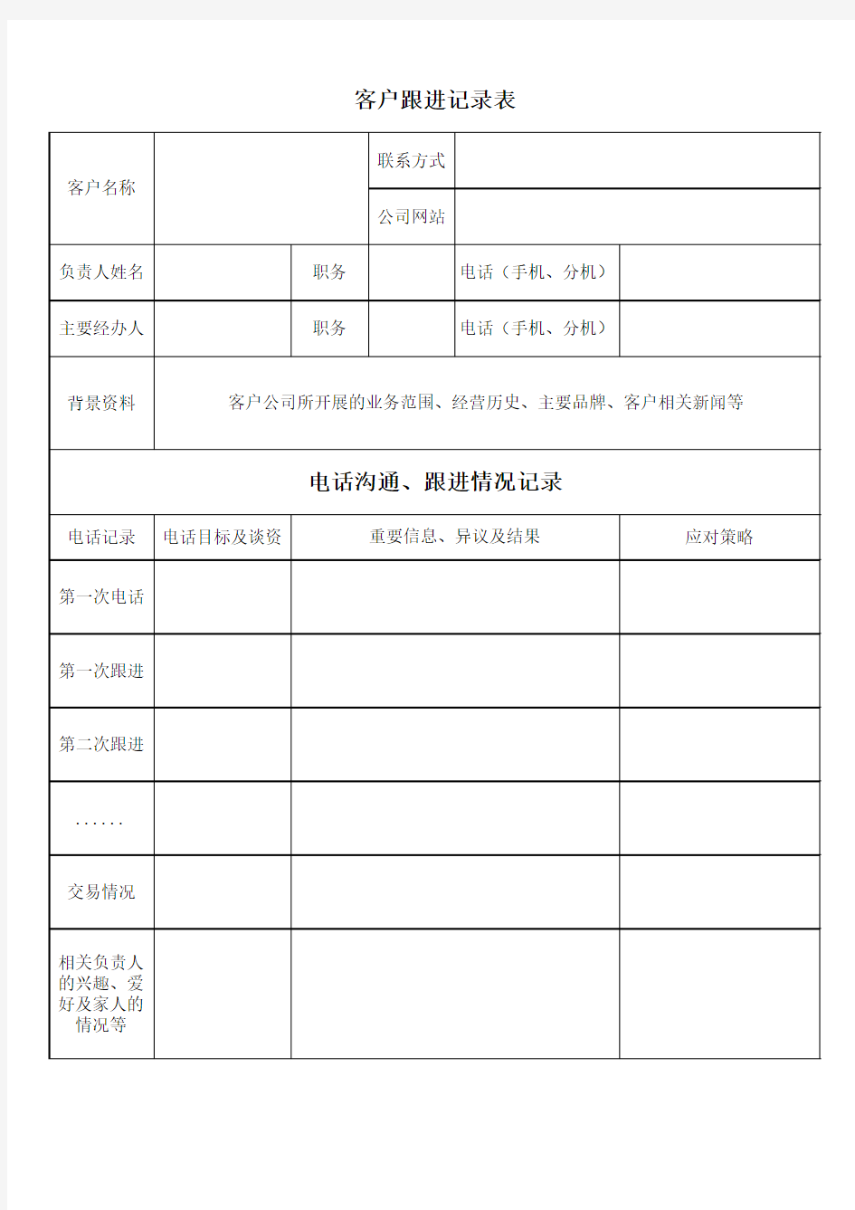 客户跟进记录表