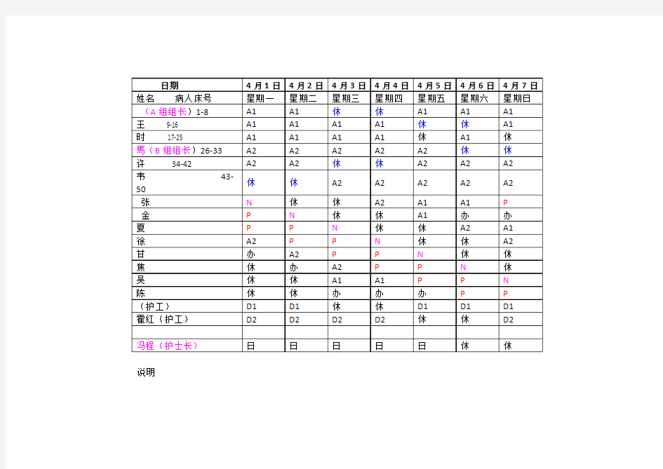 护士排班表