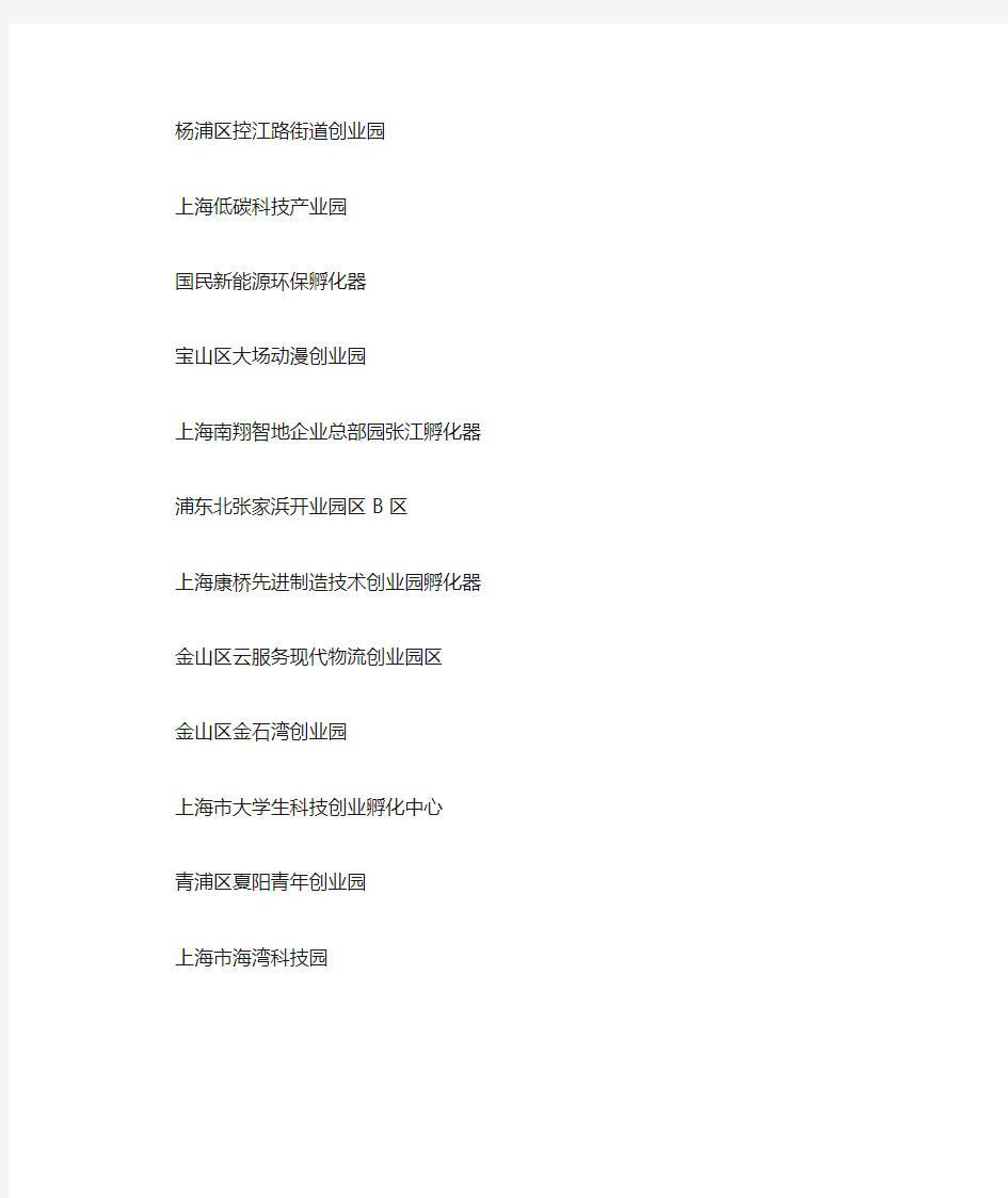 上海市首批创业孵化示范基地名单