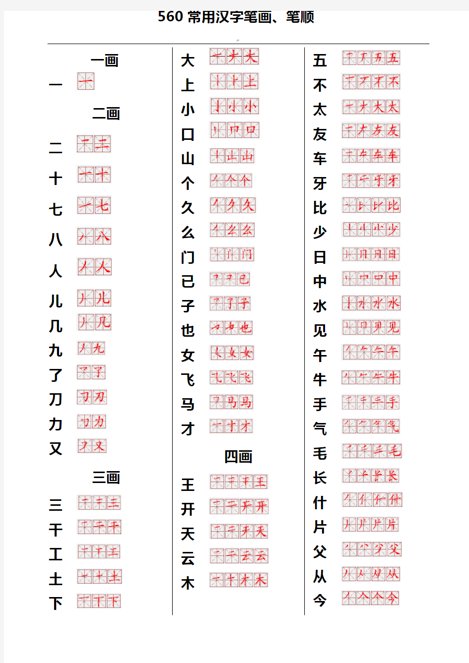 书法-560通用汉字笔画笔顺表