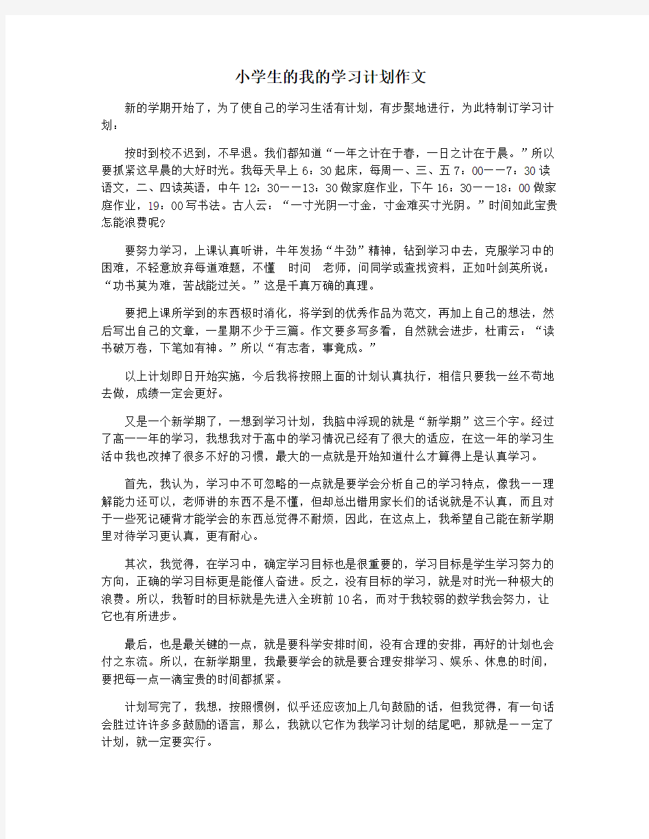 小学生的我的学习计划作文