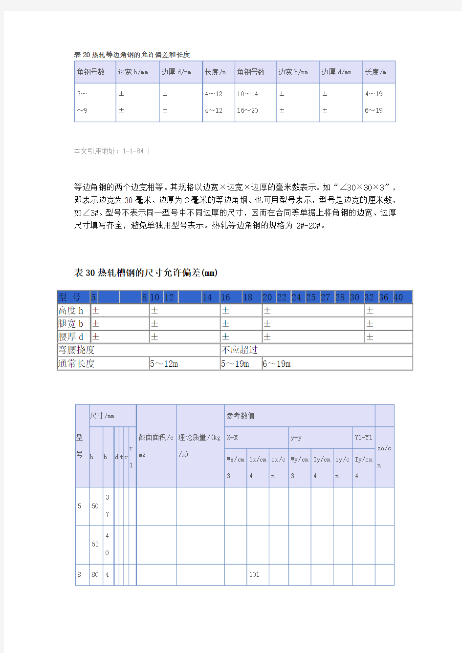 角钢槽钢尺寸允许偏差