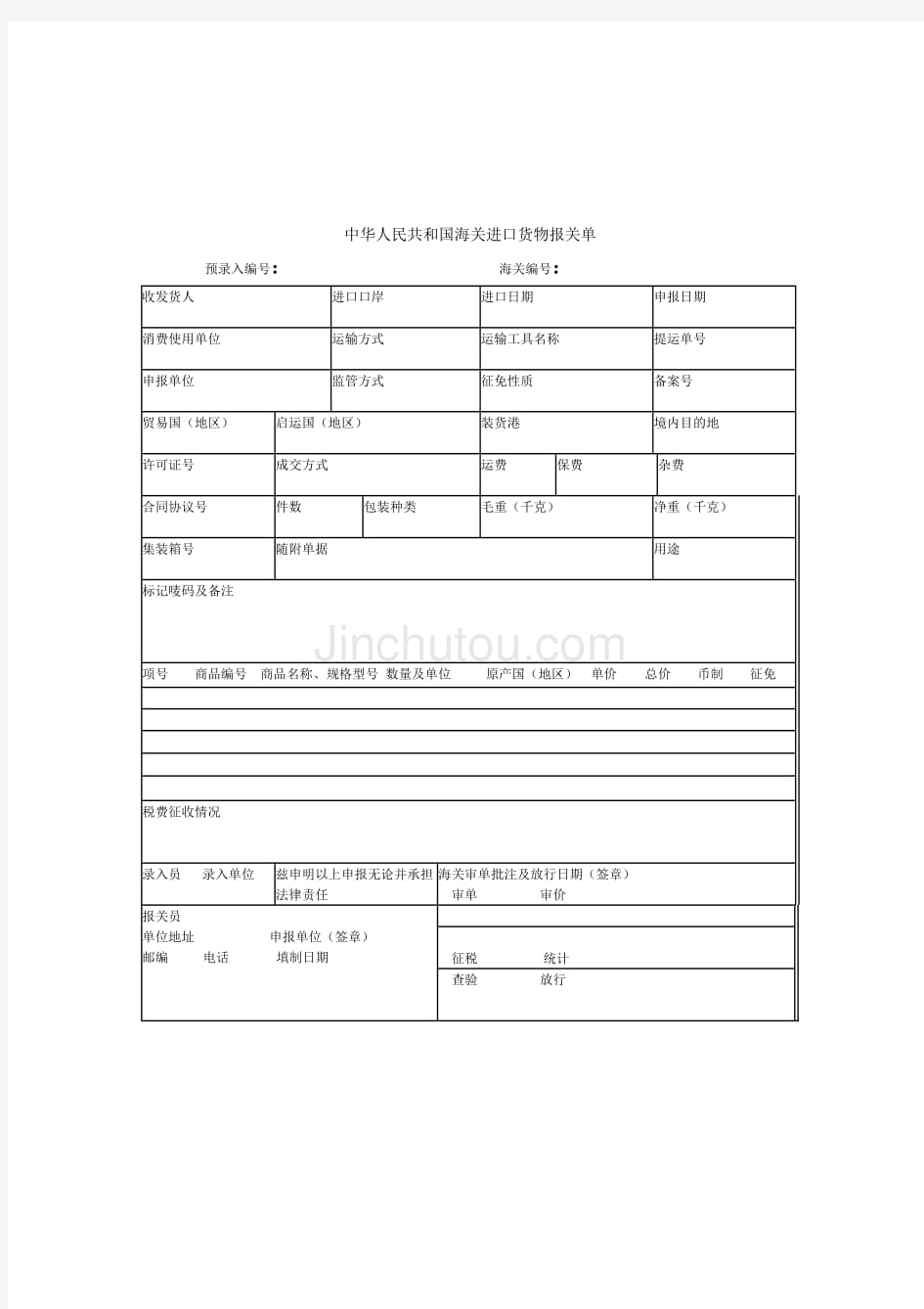 进出口报关单最新电子版